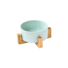 Pet Cat Dog Ceramic Food Bowl With Raised Wooden Frame Multiple Colors Pet Feeder Ceramic Bowl