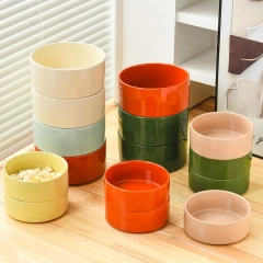 Wholesale Pet Cat Dog Ceramic Food Bowl With Raised Wooden Frame Multiple Colors Pet Feeder Ceramic Bowl