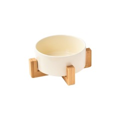 Pet Cat Dog Ceramic Food Bowl With Raised Wooden Frame Multiple Colors Pet Feeder Ceramic Bowl