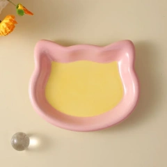 Love Cat Plate Dog Bowl Not Easily Knocked Over Hand Painted Cat Bowl Ceramic Cat Food Bowl Cat Rice Bowl Canned Snack Bowl