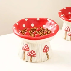 Cute Mushroom Ceramic Elevated Slow Feed Bowl for Small Dogs Cats Raised Anti Gulp Dish Pet Food Water