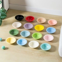 Aesthetic Ceramic Pet Bowl - Instagram Style Pastel Colors with Guarded Rim, Anti-Black Chin Design for Cats & Small Dogs