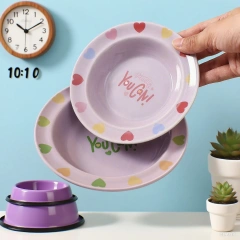 Cute Creative Cartoon Border Flying Saucer Ceramic Cat and Dog Bowl Portable Solid Pattern Food Bowl for Home Use