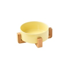 Pet Cat Dog Ceramic Food Bowl With Raised Wooden Frame Multiple Colors Pet Feeder Ceramic Bowl