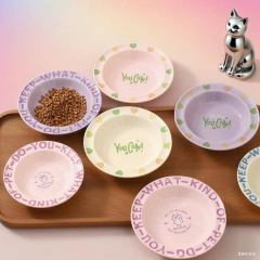 Cute Creative Cartoon Border Flying Saucer Ceramic Cat and Dog Bowl Portable Solid Pattern Food Bowl for Home Use