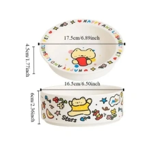 Anti-Tip Design Ceramic Cat Bowl High Temperature Resistance Cervical Protection Cat Food Bowl Cartoon Pet Food Bowl Pet Care