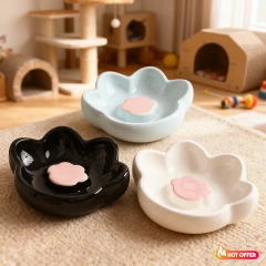 Elevated Slow Feeder Cat Bowl, Raised Anti-Choke Food Dish for Neck Relief & Bloat Prevention, Non-Slip Base Dog Bowl Ceramic