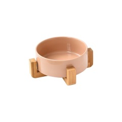 Pet Cat Dog Ceramic Food Bowl With Raised Wooden Frame Multiple Colors Pet Feeder Ceramic Bowl