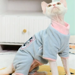 Sphynx Cat Clothes Soft Green Striped 4-legged Jumsuit For Kittnes Dogs OverSize Coat for Kittens in Spring Loungewear for Devon