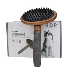Stainless Steel & Wooden Double-Sided Pet Comb for Cat Grooming and Dog