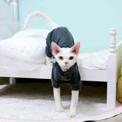 Dark Grey Fleece Hooded Sweatshirt for Hairless Cat Winter 4-legged Coat Pull Tab Sphynx Cat Jacket Devon Rex Warm Loungewear