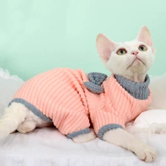 Pink Cotton Coat with Bow For Female Cat Warm Blue Sweatshirt for Hairless Cat in Spring Autumn Cat Clothing Pet Supplies
