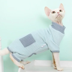 Pink Cotton Coat with Bow For Female Cat Warm Blue Sweatshirt for Hairless Cat in Spring Autumn Cat Clothing Pet Supplies