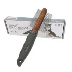 Stainless Steel & Wooden Double-Sided Pet Comb for Cat Grooming and Dog