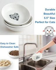 5.5inch Eco-Friendly Ceramic Flat Cat Plates Indoor Cats Shallow Bowls Whisker-Friendly Wet Food Dishes for Cute Kittens