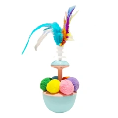 Cat Tumbler Toy with Feather Plush Balls Tumbler Cat Teaser Toy Self-Play Feather Teasing Wand for Cats Anxiety Boredom Relief