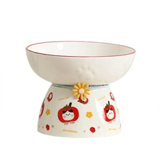 Multi-use Ceramic Cat Bowl Cute Anti Tipping Pet High Foot Bowl Slanted Mouth Non-slip Pet Drinking Feeder Kitten Puppy