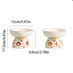 Multi-use Ceramic Cat Bowl Cute Anti Tipping Pet High Foot Bowl Slanted Mouth Non-slip Pet Drinking Feeder Kitten Puppy