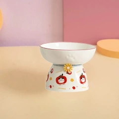 Multi-use Ceramic Cat Bowl Cute Anti Tipping Pet High Foot Bowl Slanted Mouth Non-slip Pet Drinking Feeder Kitten Puppy