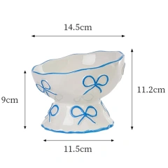 Creative Relief Butterfly Bow High Footed Ceramic Pet Bowl Slanted Mouth Anti Knock Drinking Basin for Dog Cat Pet Supplies