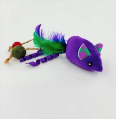 Cat Toy Colorful Mouse Shaped Pet Cat Plush Toy Feather Hemp Rope Teaser Catnip Toys