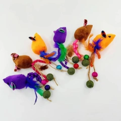2025 Latest Interactive Cat Toy Colorful Mouse Shaped Pet Cat Plush Toy Feather Hemp Rope Teaser Catnip Toys for Cat for Chewing