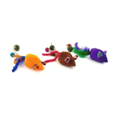 2025 Latest Interactive Cat Toy Colorful Mouse Shaped Pet Cat Plush Toy Feather Hemp Rope Teaser Catnip Toys for Cat for Chewing
