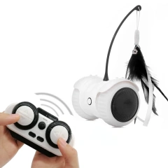 New Feather Sticks Interactive Motorised Remote Control Car Toy Led Luminous Electric Funny Cat Automatic Car Teaser Toy for Toy