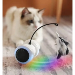 New Feather Sticks Interactive Motorised Remote Control Car Toy Led Luminous Electric Funny Cat Automatic Car Teaser Toy for Toy