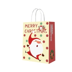 Merry Christmas Printed Custom Present Candy Clothes Packaging Bags Large Customized Recyclable Kraft Christmas Paper Gift Bags