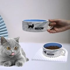 New Design Ceramic Large Diameter Anti-Knock Fashion Eco Friendly Cat Rice Bowl Pet Dog Ceramic Food Water Food Bowl With Handle