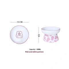 Cartoon Printed Design Cute Ceramic Elevated Dog Bowl for Cats Durable