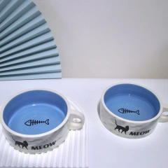 New Design Ceramic Large Diameter Anti-Knock Fashion Eco Friendly Cat Rice Bowl Pet Dog Ceramic Food Water Food Bowl With Handle