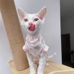 Breathable Cool Fabric T-shirt for Sphynx Cat Cartoon Summer Vest For Kittens Spring Sweet Pink Soft Loungewear for Devon Rex