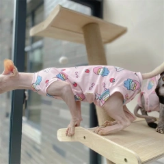 Cooling Fabric pajamas for Sphynx Cat Summer Cute 4-legged Vest for Female Kittens Soft Pink T-Shirt for Devon Rex Cat Supplies