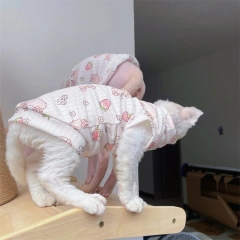 Breathable Cool Fabric T-shirt for Sphynx Cat Cartoon Summer Vest For Kittens Spring Sweet Pink Soft Loungewear for Devon Rex