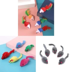 Hanging Mouse and Cat Toy Accessories Gray Colored Fur Mouse Shaped Sound Plush Mouse and Cat Toy
