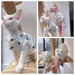 Breathable Cool Fabric T-shirt for Sphynx Cat Cartoon Summer Vest For Kittens Spring Sweet Pink Soft Loungewear for Devon Rex