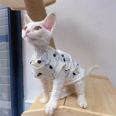 Breathable Cool Fabric T-shirt for Sphynx Cat Cartoon Summer Vest For Kittens Spring Sweet Pink Soft Loungewear for Devon Rex