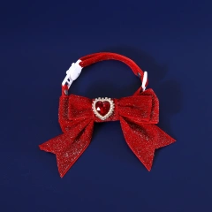 1pcs Cats Collar Adjustable Anti-Choking Puppy Necklace Heart Shape Velvet Bow Tie Dog Collar Rhinestone Decoration Pet Collar