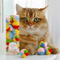 Plush Colorful Ball Set Pet Stretch Polyester Hairball Cat Toy Set