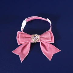 1pcs Cats Collar Adjustable Anti-Choking Puppy Necklace Heart Shape Velvet Bow Tie Dog Collar Rhinestone Decoration Pet Collar