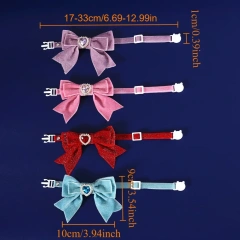1pcs Cats Collar Adjustable Anti-Choking Puppy Necklace Heart Shape Velvet Bow Tie Dog Collar Rhinestone Decoration Pet Collar