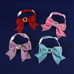1pcs Cats Collar Adjustable Anti-Choking Puppy Necklace Heart Shape Velvet Bow Tie Dog Collar Rhinestone Decoration Pet Collar