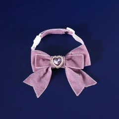 1pcs Cats Collar Adjustable Anti-Choking Puppy Necklace Heart Shape Velvet Bow Tie Dog Collar Rhinestone Decoration Pet Collar