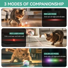 AFP Interactive Cat Automatic Rolling Ball With Feather & Jingle Bell Self Rotating Cat Laser Ball Toy With Spinning LED Lights