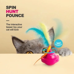 USB-Chargeable Interactive Cat Tease Toy 360° Automatic Rotation Plastic Training Stick Bite-Resistant Bowl Feather for Pet