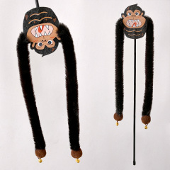 New Eco-Friendly Plush Cat Toys Long Hair Strips Teasing Sticks with Bells Robotic Teasers