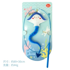 Cute Devil Fish Shape Stainless Steel Feather Fashion Cat Teaser Set Plush Caterpillar Interaction Chewing Toy Wholesale