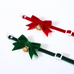 Cat Necklace Velvet Bow Collar with Bell Puppy Grooming Accessories Adjustable Soft Anti-choking Pets Outdoor Walking Supplies